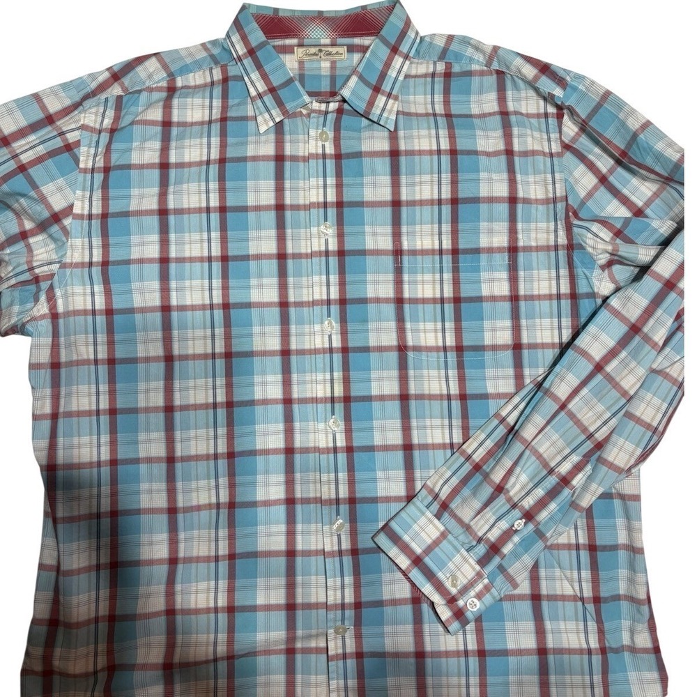 Paradise Collection Mens XL Blue‎ Red Plaid Long Sleeve Button Down Cotton Shirt